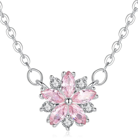 Romantic Sakura Pink Flower Necklace Korean Style Fashionable Full Diamond Light Luxury Versatile Pendant Collarbone Chain