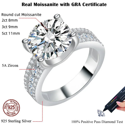 FEOBUR 2/3/5CT Green Moissanite Rings