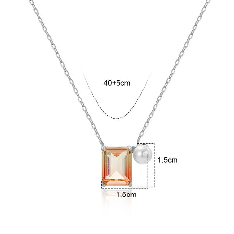 2024 New Drop Shipping Gradient Color Square Crystal Zirconia Pendants & Necklaces Jewelry Collar Colar De Plata