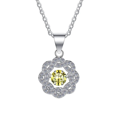 JEJIRCON S925 Sterling Silver Moissanite Necklace for Women 0.5CT Jumping Heart Moving Flower Versatile Pendant Clavicle Chain
