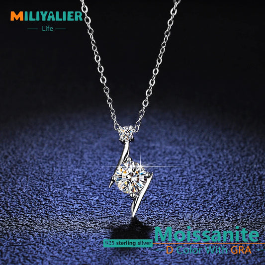 MILIYALIER 1 Ct VVS1 Moissanite Pendant Necklace For Women High Quality 925 Sterling Silver Wedding Party Bridal Fine Jewelry