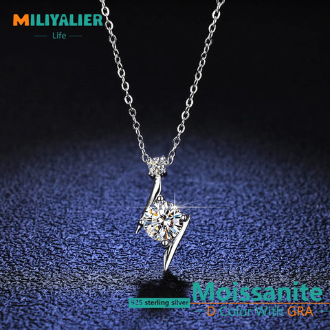 MILIYALIER 1 Ct VVS1 Moissanite Pendant Necklace For Women High Quality 925 Sterling Silver Wedding Party Bridal Fine Jewelry