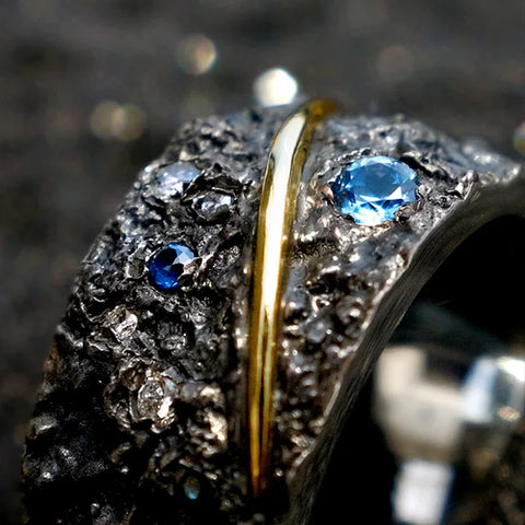 New in 925 Silver Black Inlaid Starry Sky Blue Gemstone