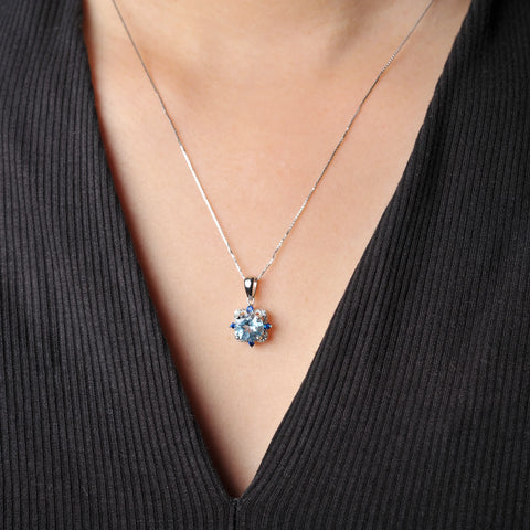 Potiy 925 sterling silver Natural Sky Blue Topa Pendant for women jewellery elegant sets  retro luxury quality  valentines Gifts