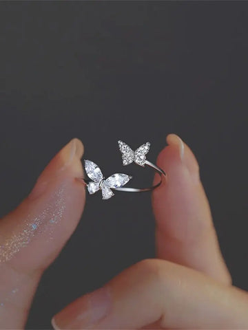 Fashion Adjustable Open Acrylic Crystal Butterfly Ring
