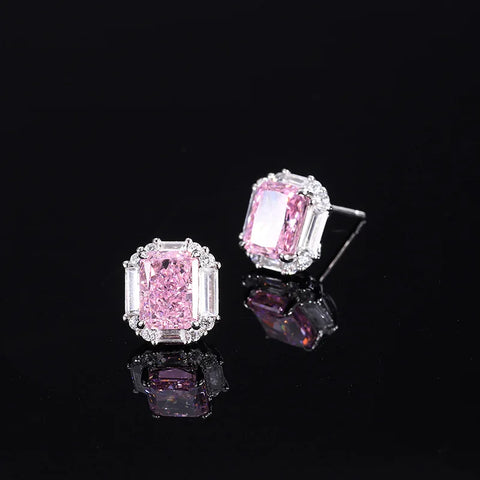 Jewelry S925 Full Silver Internet Celebrity High Carbon Diamond Pink Diamond Pendant Ring Earring Set