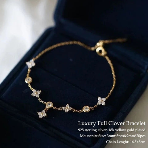 IOGOU Flower Clover Moissanite Pendant Necklace 925 Silver Clavicle Adjustable Chain for Women Girls Gift GRA Certified Jewelry