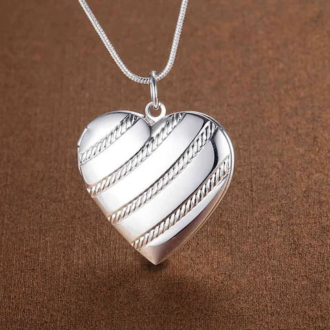 100% Real 925 Sterling Silver Love Heart Photo Frame Pendant Snake Chain Necklaces For Women Fashion Wedding Charm Jewelry