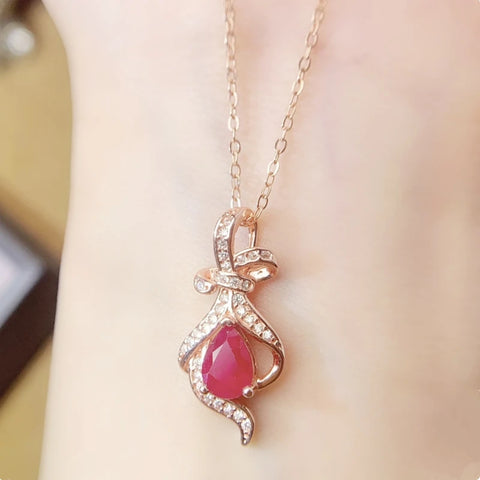 Natural real red ruby necklace pendant Luxury bowknot style 925 sterling silver 5*7mm 0.7ct gemstone Fine jewelry L2584