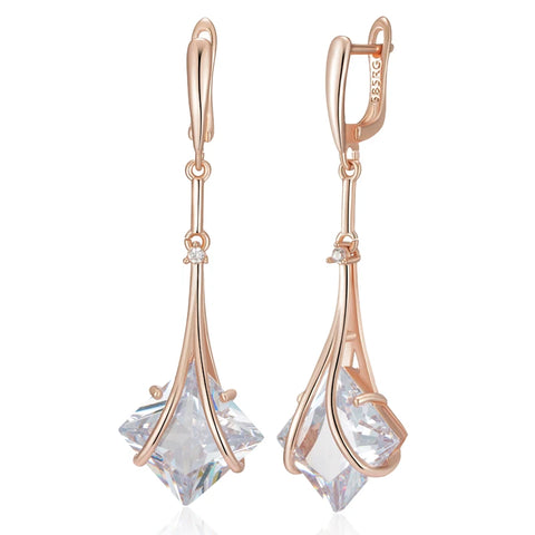 Wbmqda Shiny White Natural Zircon Long Drop Earrings