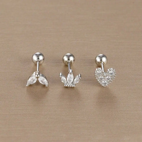 3PCS Stainless Steel Gold Color Crown Stud Earring
