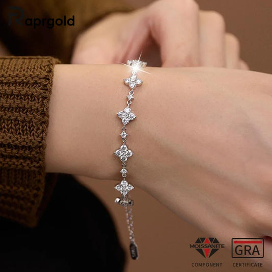 RAPRGOLD Moissanite Four Leaf Clover Bracelets