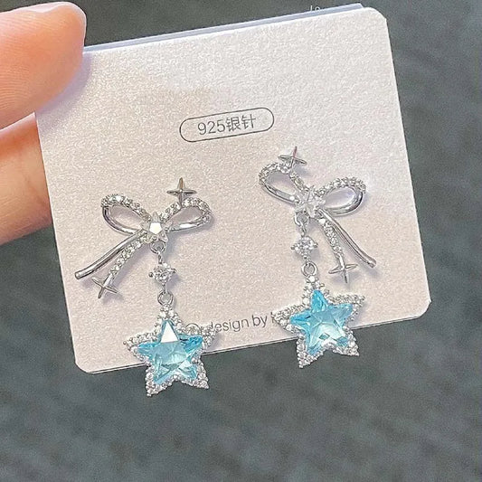 Kpop Y2K Blue Crystal Star Pendant Earrings