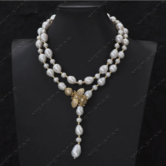 Z13663 30" White Gray Round Rice Freshwater Pearl Necklace Keshi Pearl Pendant CZ Custom Jewelry