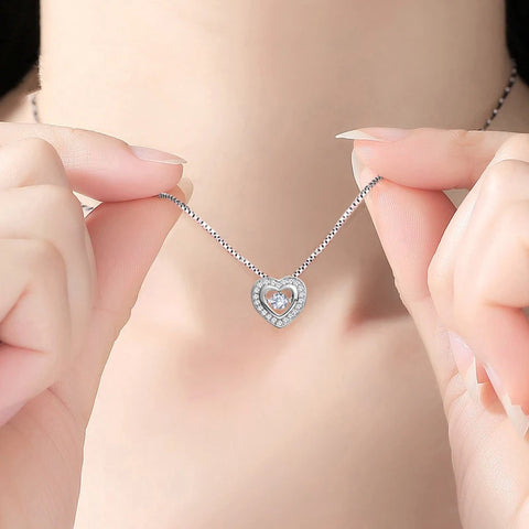 New Fashion Rotatable Dance Rhinestone Heart Pendant Necklaces 925 Sterling Silver Jewelry Women&Girl Love Lock Zircon Choker