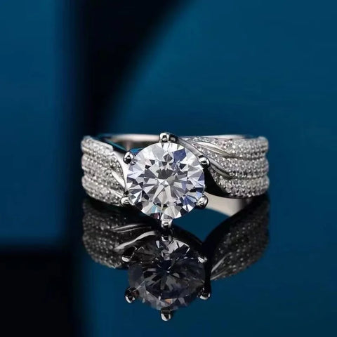 EWYA 100% Real 5CT Red Moissanite Diamond Ring