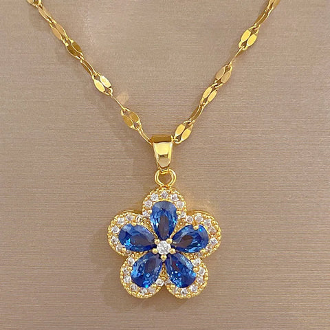 Women's Pink Crystal Cherry Blossom Flower Pendant Necklace (40cm + 5cm) Luxury Jewelry Free Shipping