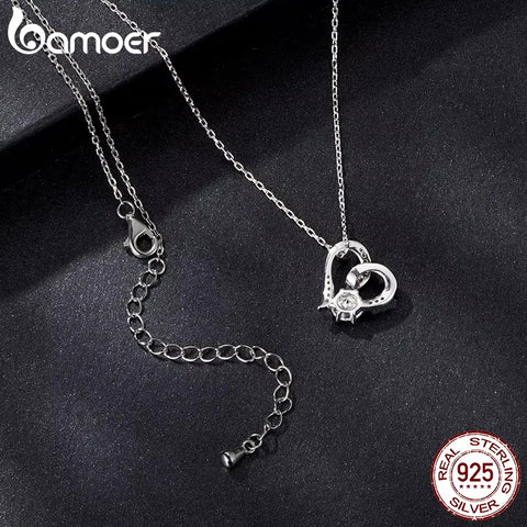 BAMOER Heart Necklaces for Women, Forever Love Moissanite 925 Sterling Silver Minimalist Heart Pendant Necklace Engagement Jewel