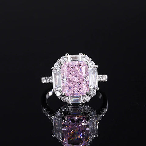 Jewelry S925 Full Silver Internet Celebrity High Carbon Diamond Pink Diamond Pendant Ring Earring Set