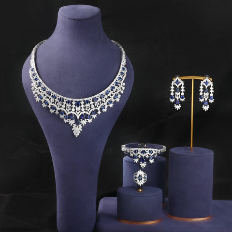Trendy Purple Cubic Zirconia Women Jewelry Set Gift 4-piece Bridal Necklace Set Dubai Nigeria Party Gift