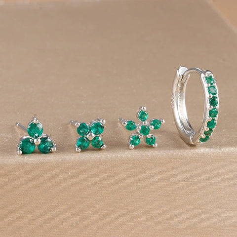 4PCS 18K Gold Plated Flower Round Piercing Earrings