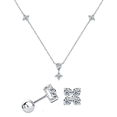 Real Moissanite Pendant Necklace Bracelet Earrings Sets For Women 925 Silver Rose Gold Plated Four Leaf Clover Jewelry Set Gift