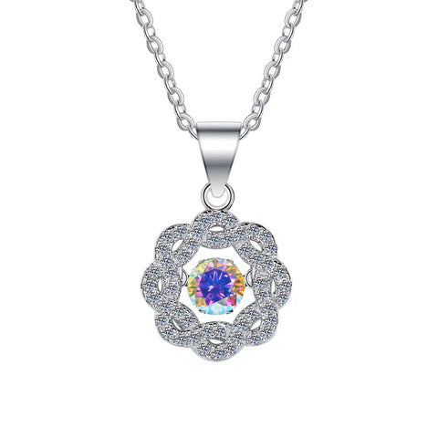JEJIRCON S925 Sterling Silver Moissanite Necklace for Women 0.5CT Jumping Heart Moving Flower Versatile Pendant Clavicle Chain