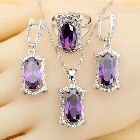 luxury Purple Zirconia 925 Silver Jewelry Sets