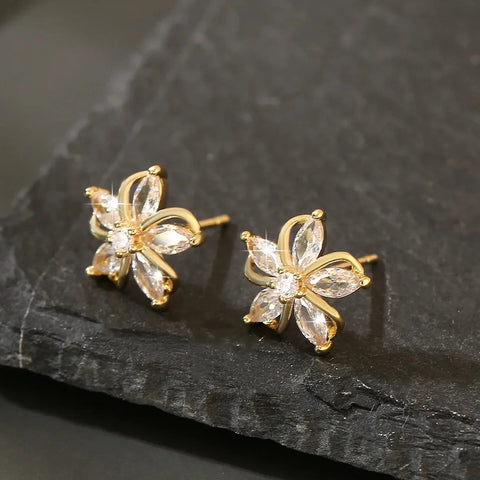 Sweet Elegant Zircon Embedded Petal Earrings