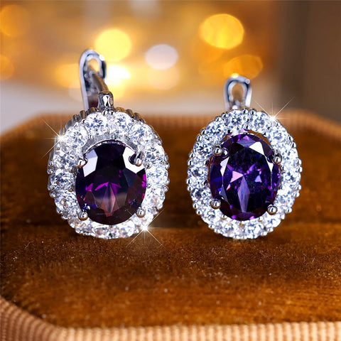 Cute Small Blue Green Zircon Stone Hoop Earrings