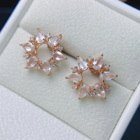 FS 3*5mm Natural Rose Quartz Flower Earrings