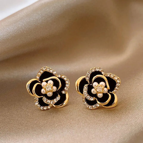 Dripping Zircon Pearl Flower Earrings