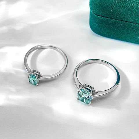 OEVAS Real 1CT / 2 Carat Oval Aquamarine Moissanite Ring