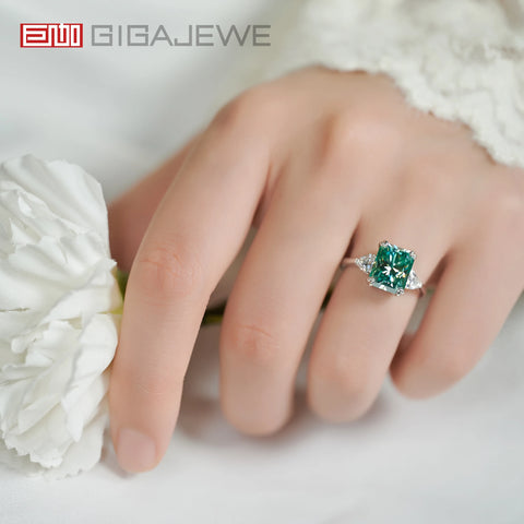GIGAJEWE Moissanite 8X10mm 4.0ct Radiant Cut Natural Cyan
