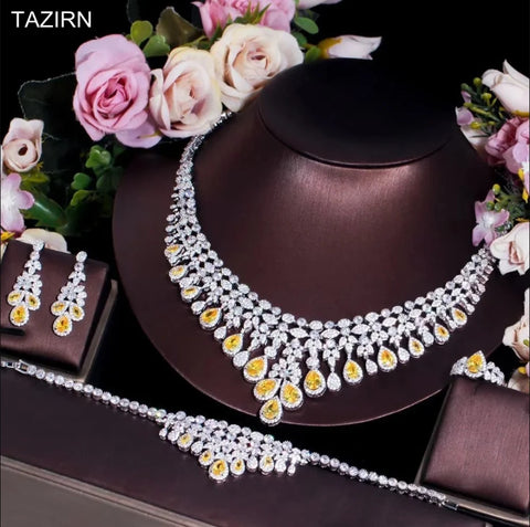 TAZIRN Africa Dubai Nigeria 5A Cubic Zirconia 2/4PCS Jewelry Set For Women Wedding Party Luxury Crystal Jewelry Accessories Gift
