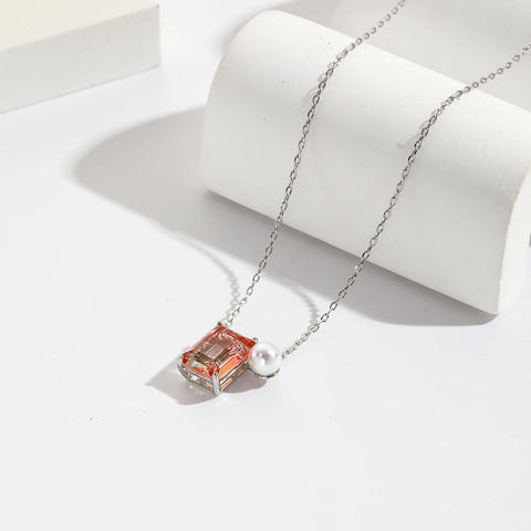 2024 New Drop Shipping Gradient Color Square Crystal Zirconia Pendants & Necklaces Jewelry Collar Colar De Plata