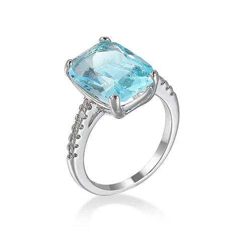 New Round Finger Ring Dazzling Blue AAA Cz Zircon Stone