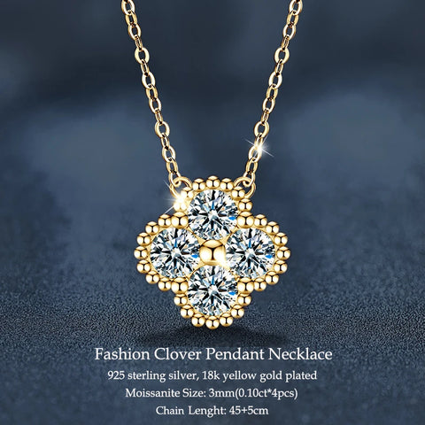 IOGOU Flower Clover Moissanite Pendant Necklace 925 Silver Clavicle Adjustable Chain for Women Girls Gift GRA Certified Jewelry