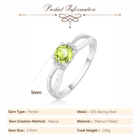 Potiy Round Genuine Natural Peridot 925 Sterling Silver