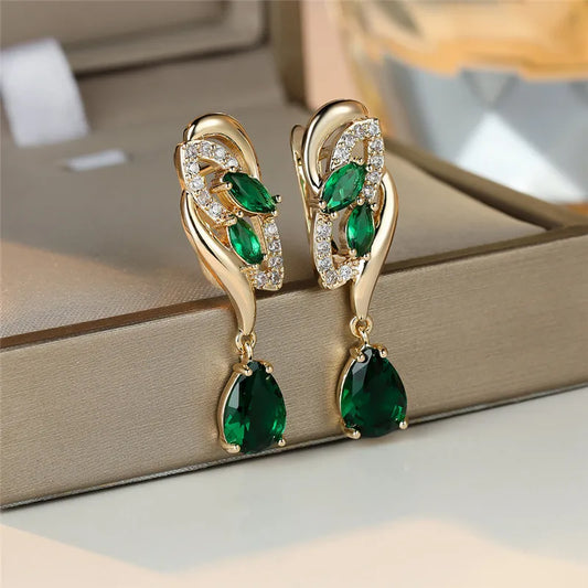 Cute Female Green Zircon Stone Earrings
