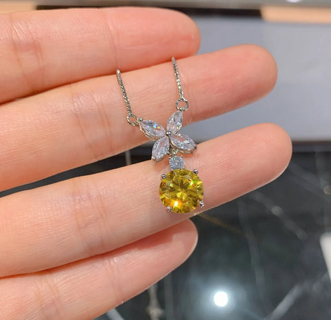 Brilliant Yellow White High Carbon Diamond Luxury Jewelry Set Necklace Stud Earrings For Women Popular Anniversary Gift