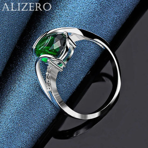 ALIZERO 925 Sterling Silver Rings Emerald Ring