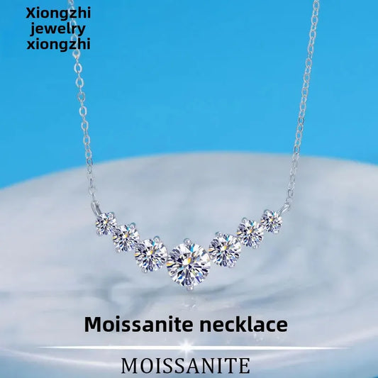 S925 Sterling Silver Moissanite Necklace Women's PT950 Gold Plated Simple Luxury V-Shape Smile Pendant Clavicle Chain Jewelry
