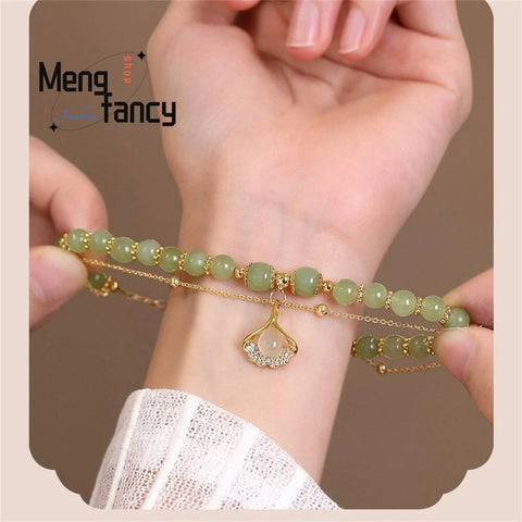 Natural Hetian Jasper Three Lifetimes Bracelet
