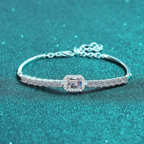 Handmade Inlaid Rectangle Blue Moissanite