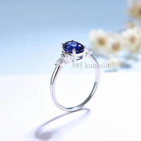 Kuololit Oval Lab-Grown Sapphire Moissanite Ring