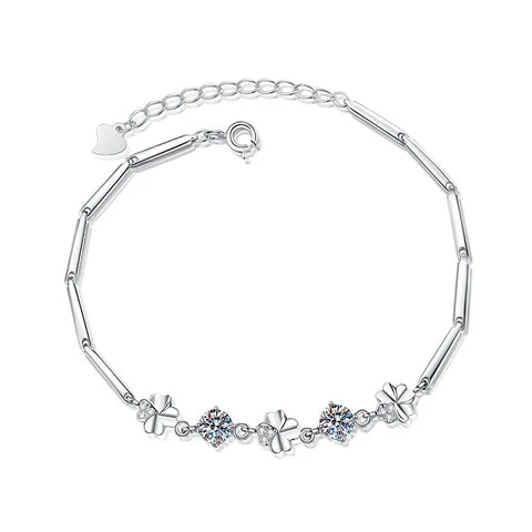 1 Carat D Color Moissanite Clover Bracelet