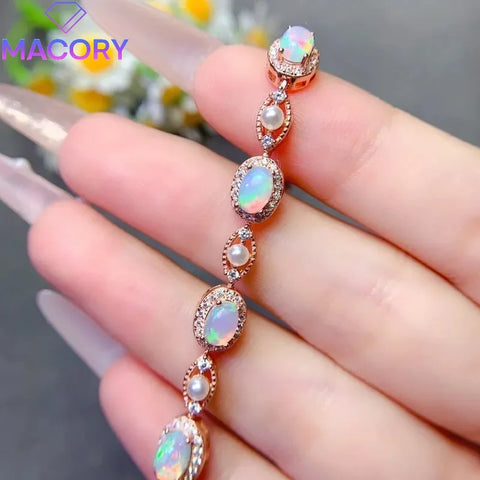 Opal bracelet silver charm
