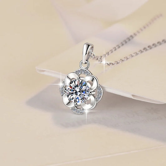 JECIRCON 1CT Moissanite Pendant Necklace for Women Light Luxury Fashionable 925 Sterling Silver Collarbone Chain Durable Jewelry