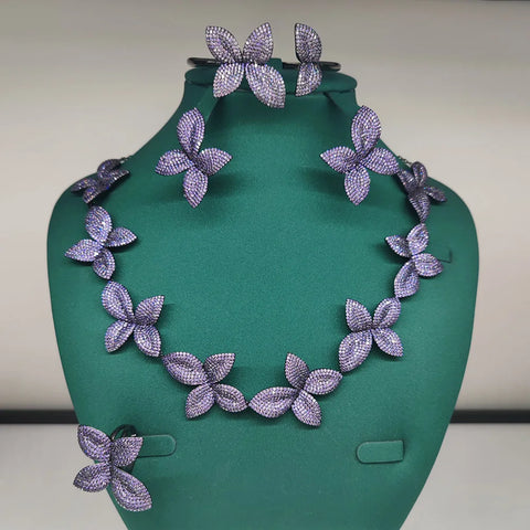 GODKI New Fashion African Multi Flowers Dubai Bridal Jewelry Set For Women Wedding Party Nigerian Choker Necklace Earring Set
